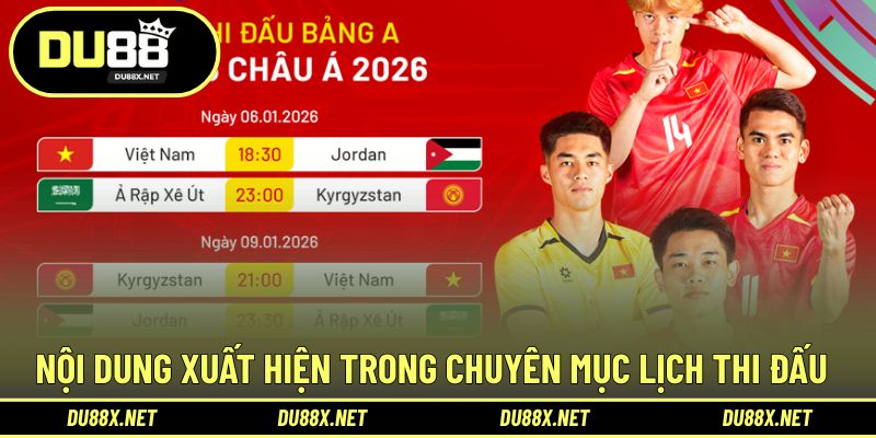 Nội dung xuất hiện đầy đủ trong lịch thông tin thể thao